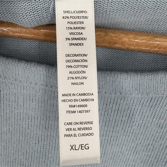 Flora Nikrooz Women's Lace Sleeve Lounge Sweater XL Light Blue Loungewear Sleep - Picture 5 of 8